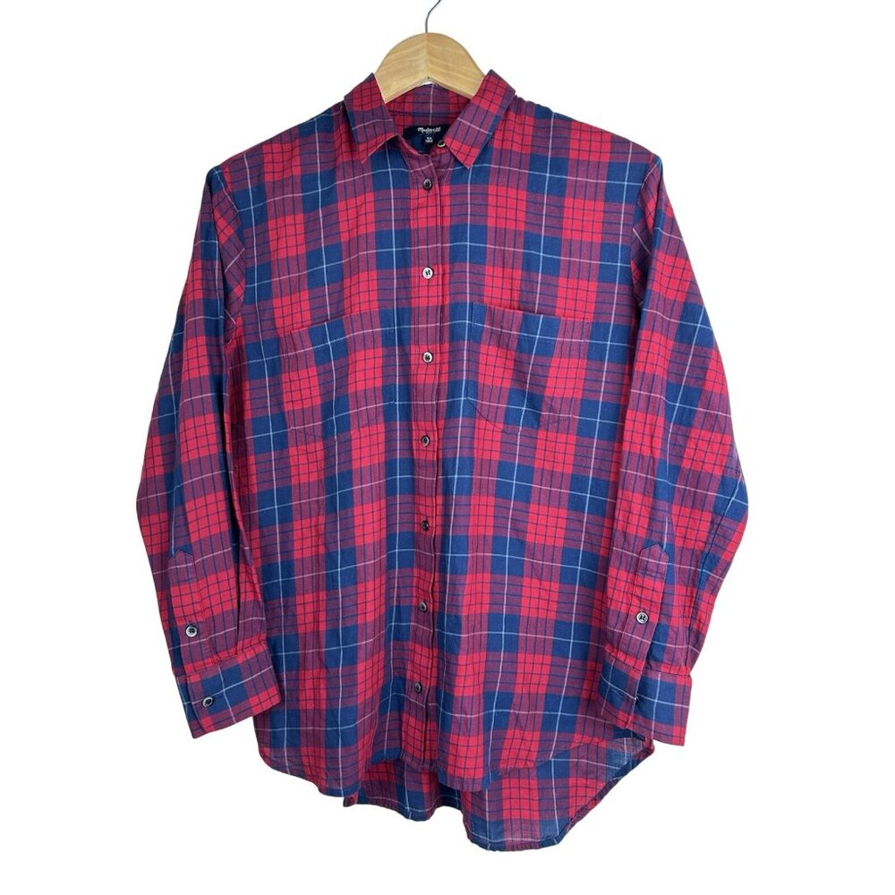 Madewell Red & Blue Oversized Boyshirt in Edina Plaid Cabincore Women's XS - Picture 8 of 9